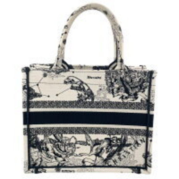 Christian Dior Book Tote Toile de Jouy Zodiac Small Handbag White Black KJ - Picture 3 of 11